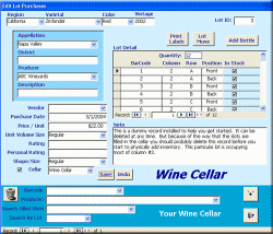 wine software interface for custom designed wine cellars